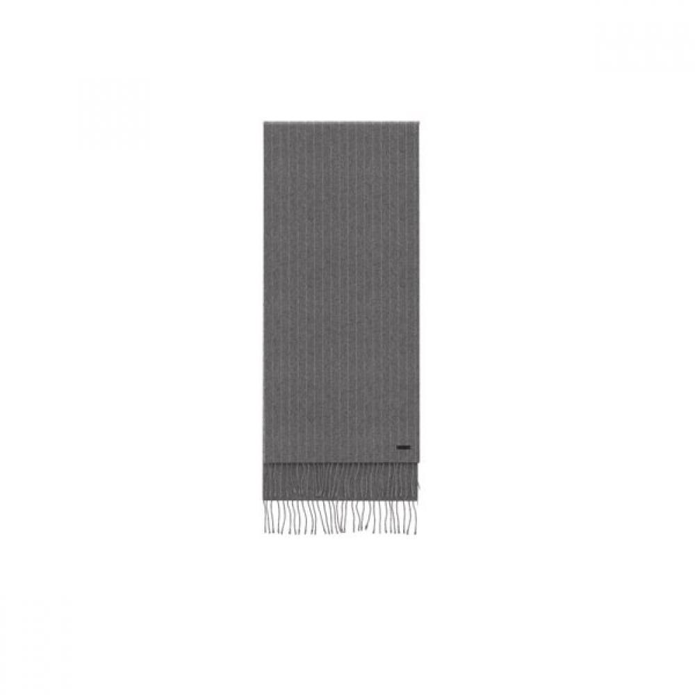 Boss Wool Jacquard Leather Logo Patch Scarf Medium Grey 50519312032 ONESI