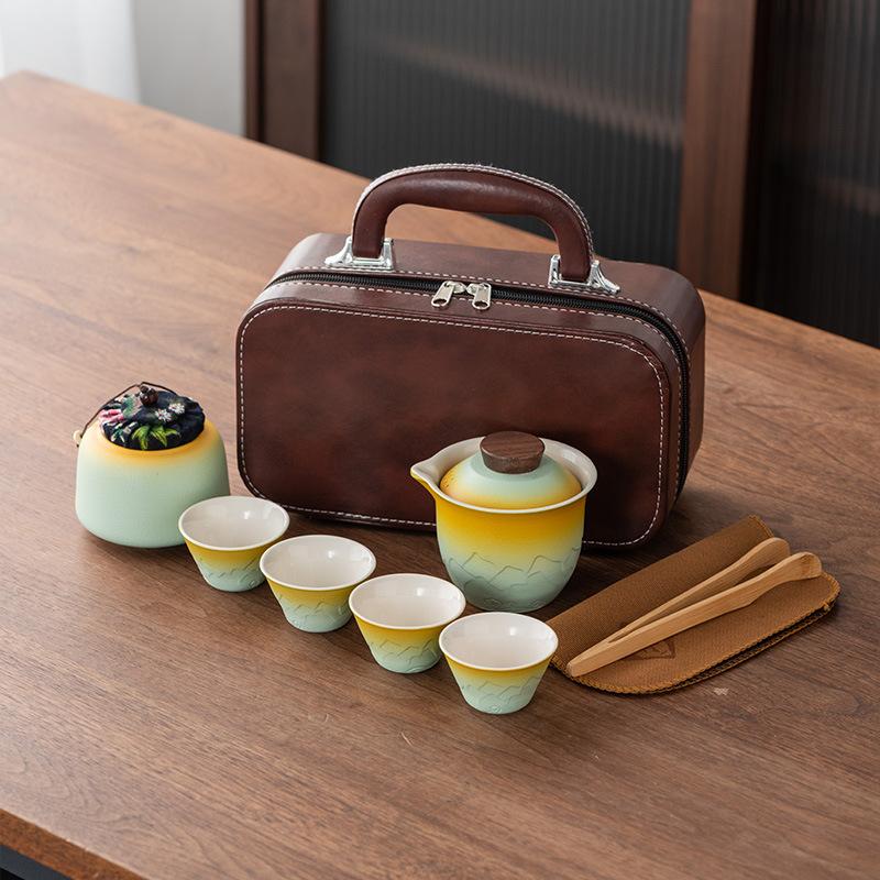 Tragbares Reise-Teeset im japanischen Stil für den Außenbereich, eine Kanne und vier Tassen, hochwertiges Express-Teeset
