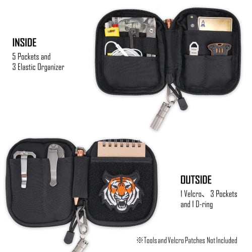 SP1 EDC Pouch, Pocket Organizer, Mighty Pouch for Men, EDC Bag with Patch Area, Small Tool Pouch with D-Ring, Elastic Organizer Utility Pouch for Mult