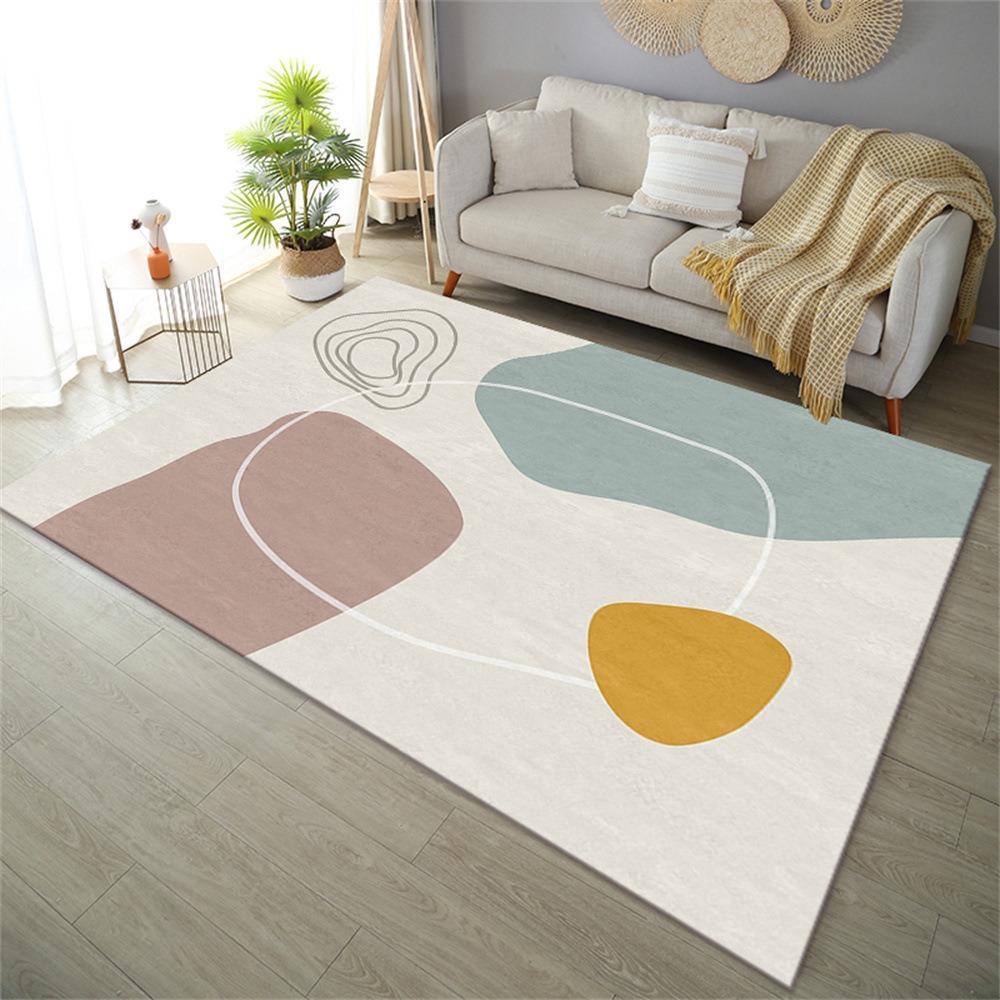 Minimalist Abstract Geometric Pattern Area Rug with Soft Pastel Colors Floor Mat for Living Room Bedroom Modern Home Decor