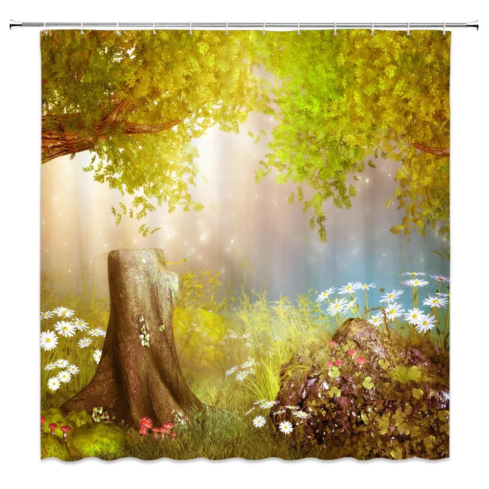 Tropical Jungle Landscape Shower Curtains Bathroom Decor Wild Animal Deer Parrot Toucan Leopard Home Bathtub Polyester Curtain