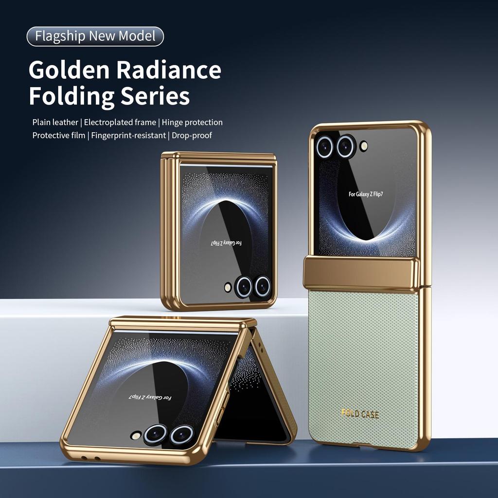 Cross-border Compatible Samsung Z Flip7 Electroplated Diamond Leather Phone Case with Foldable Full Coverage Hinge.