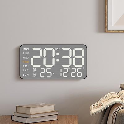 Modern Rectangular LED Electronic Wall Clock with Large Display USB Powered Digital Alarm Clock,Date Temperature Indicator,Design for Bedroom
