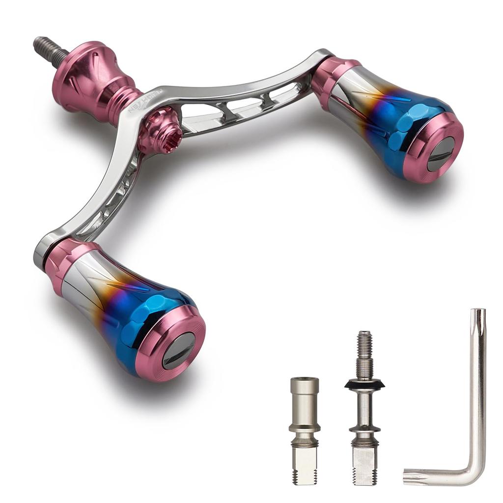 HEIGHTEN Reel Handle Aviation Aluminum Shimano Daiwa Universal Spinning Reel Arch Aurora Pink Gunmetal V3.0 80/98mm (Sakura (Knob) & (Handle), 80mm)