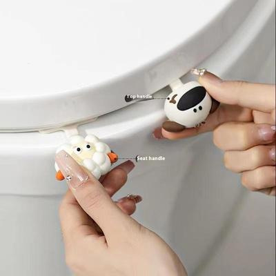 Lovely Cartoon Toilet Lifting Device Avoid Touching Toilet Lid Handle Wc Accessories Anti Dirty No Punching
