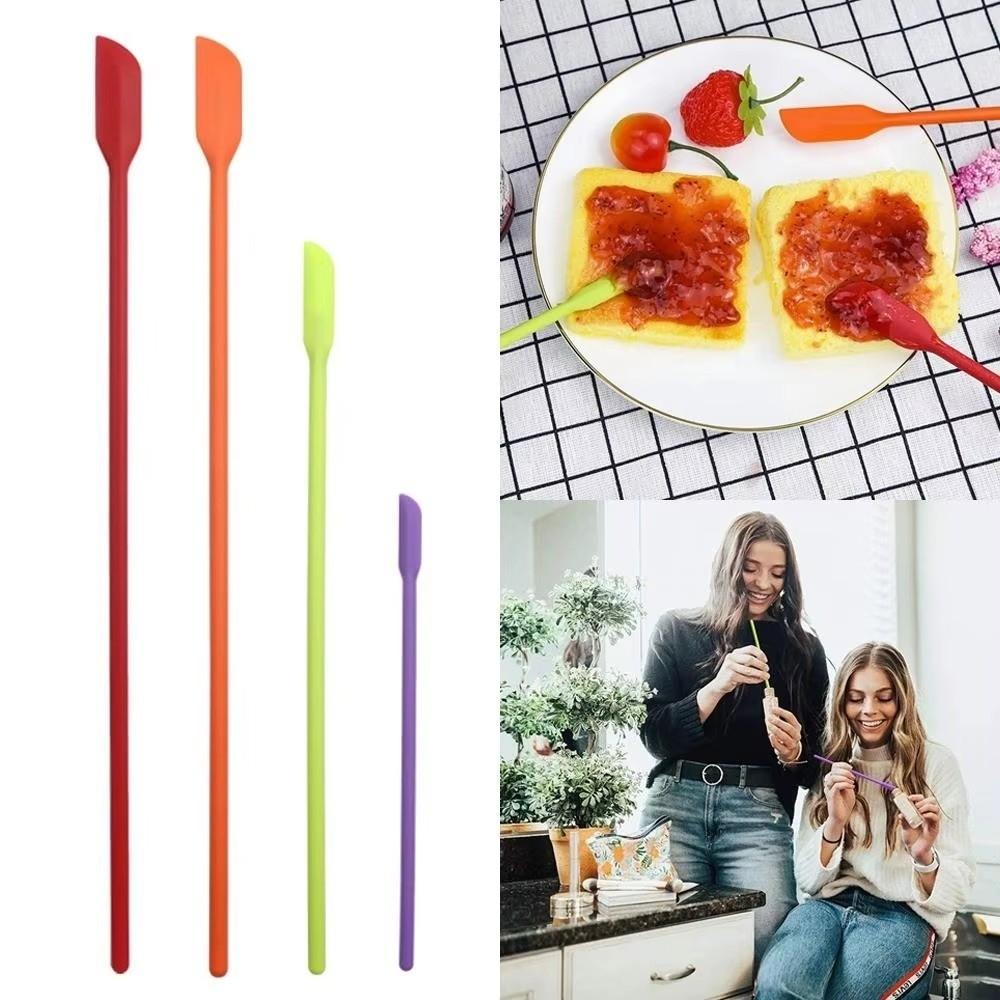 4Pcs/Set Long Handle Mini Silicone Spatula Set Heat-resistant Jam Bottle Scraper Cookware