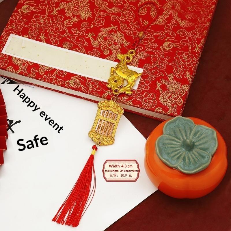 Lunar New Year 2027 Goat Hanging Ornament Gold Lucky Design Red Tassels for Spring Festival Family Gathering Decor