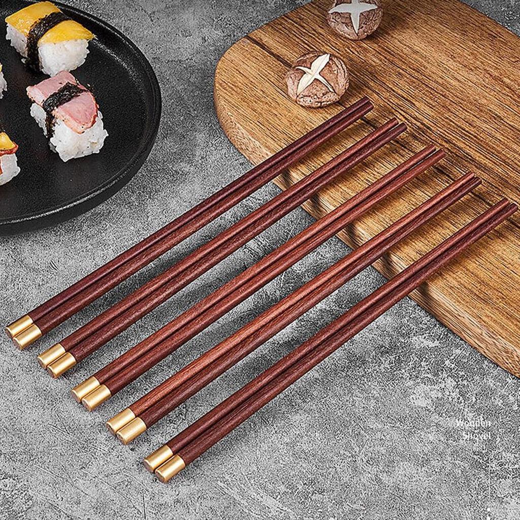 Set de Bețișoare din Oțel Inoxidabil, 5 Perechi, Reutilizabile, Ușoare, Metalice, Japoneze, Chinezești, Coreene, Anti-alunecare, Sigure pentru Mașina de Spălat Vase