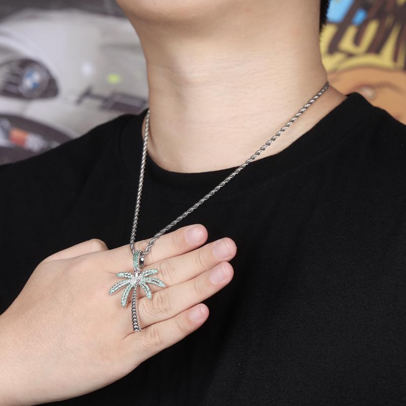 Kokosová palma Iced Out Přívěsek a náhrdelník z kubické zirkonie Zlatá Stříbrná Barva Plátovaný Hip Hop Pánské Šperky