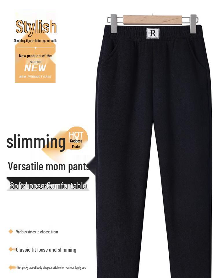 High Waist Thickened Velvet Chenille Corduroy Pants for Middle-aged Women - Warm, Elastic, Casual Fit