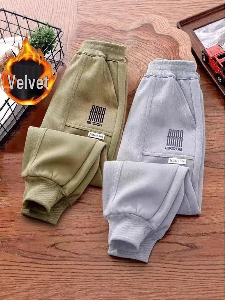 Boys' Plus Velvet Thickened Loose Sweatpants - Autumn/Winter 2025 Fashion
