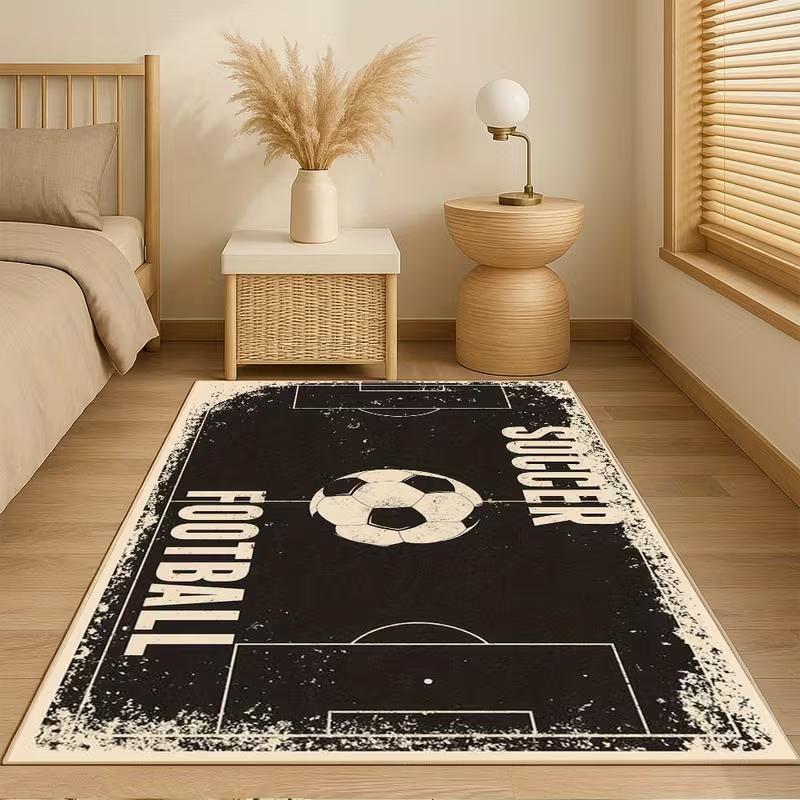Black White Vintage Football Rug Washable Living Room Carpet Bedroom Floor Mat Sports Theme Home Decor Teen Room Decor Rug