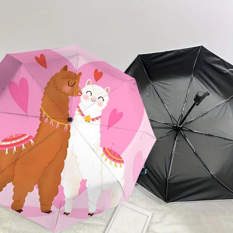 1pc Alpaca Love Automatic Folding Umbrella 8 Rib Iron Frame, Compact Portable Umbrella Suitable for Travel, Daily Use, Birthday, Women & Men Gift 006