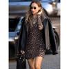 Fashion Style Spring & Fall Sexy Leopard Print Print Long Sleeves Dress Silm Slim Looking Sexy Hip Skirt Base Short Skirt