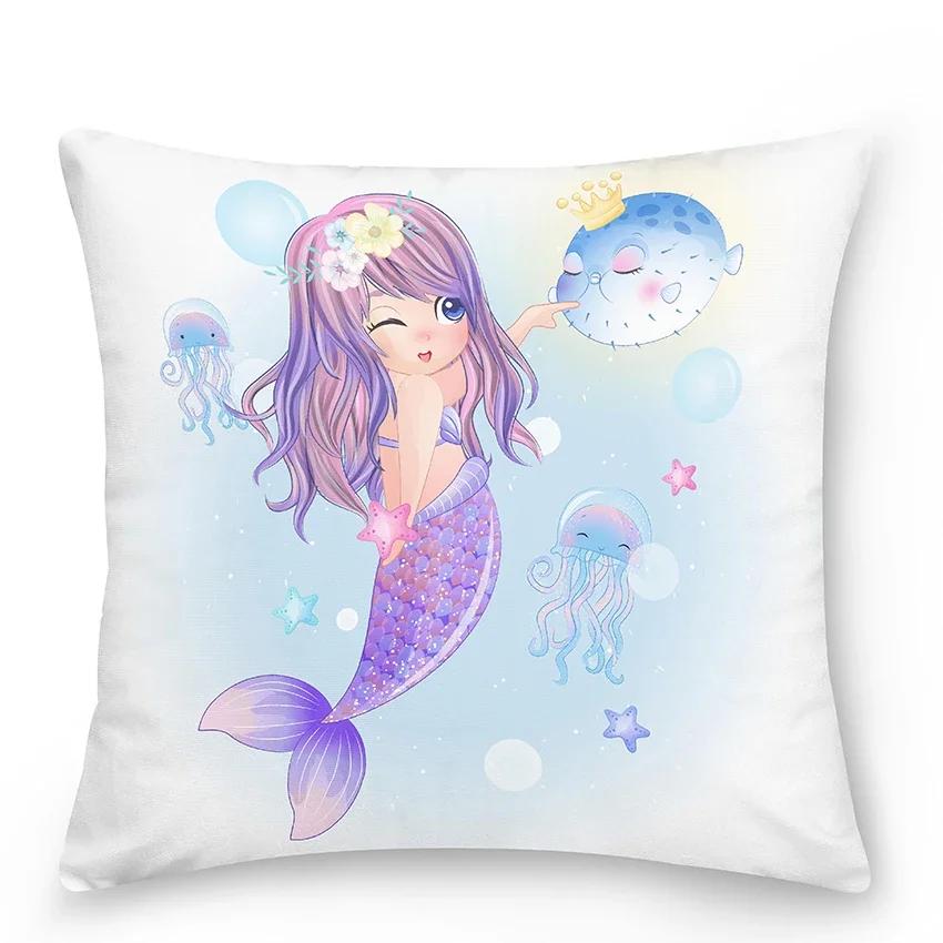 Home Decor Bedroom Car Cushion Cover Blue Dolphin Print Pillow  Mermaid    Sofa