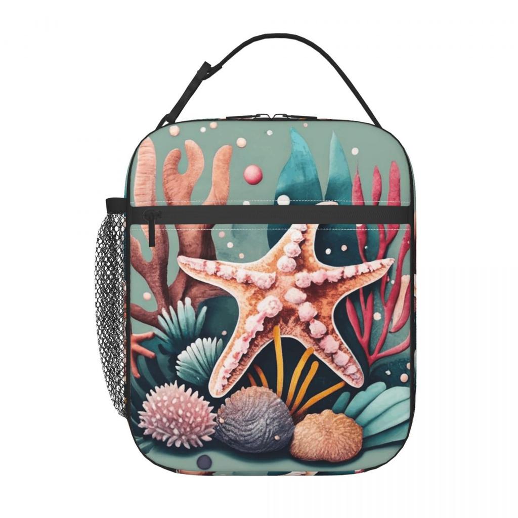 Strandmuschel- und Seesternmuster Isoliertes Lunchpaket für Damen und Kinder Tragbare Lebensmittelboxen Thermische Lunchbox Tragetasche