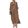 Women's Long Sleeve Shirt Dress Casual Loose Fit Button Down Tunic Dress with Pockets In Light Gray Navy White Brown