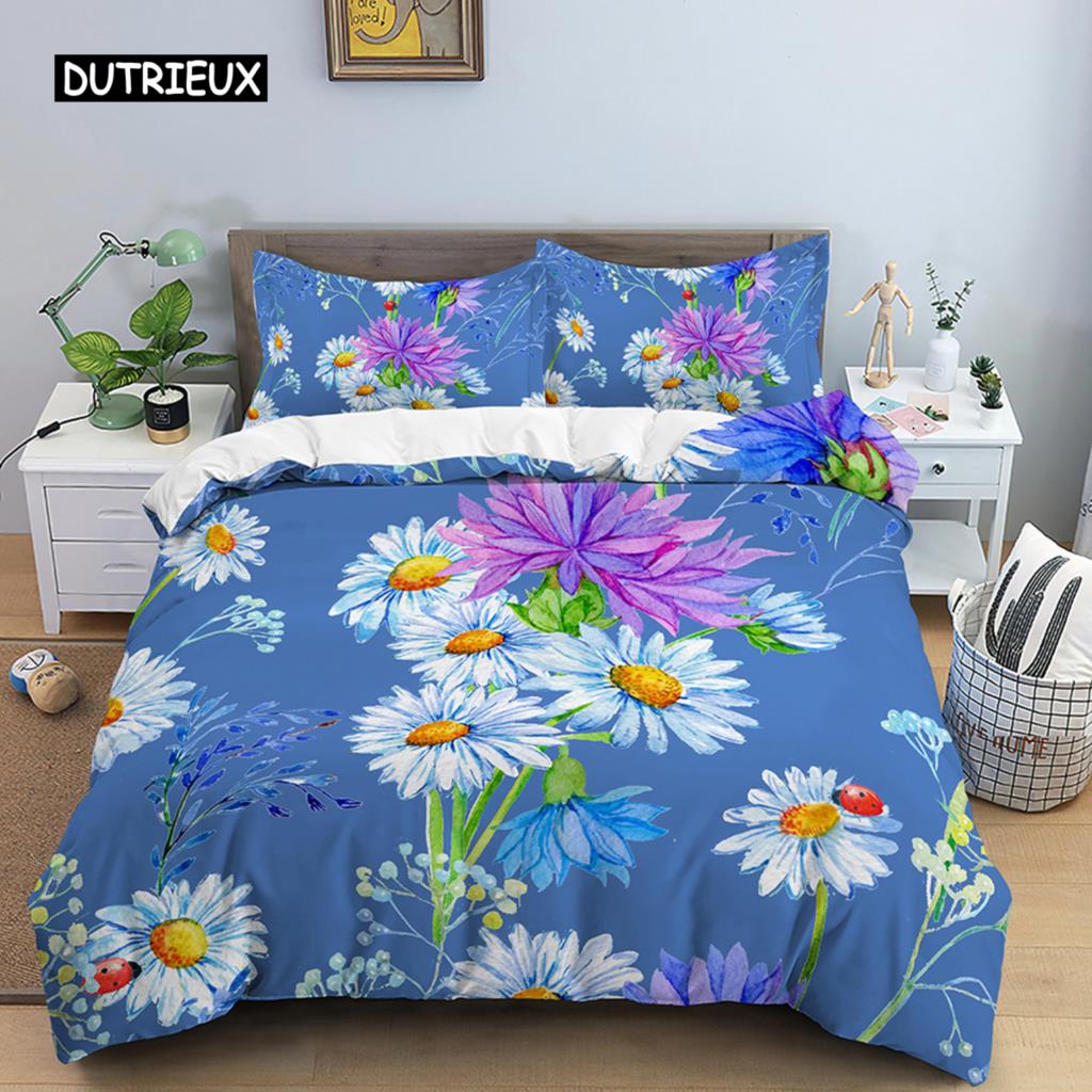 Gänseblümchen-Druck Bettbezug Blumenmuster Bettwäsche-Set für Mädchen King Queen Größe Bettdeckenbezug für Mädchen Frauen Schlafzimmerdekoration