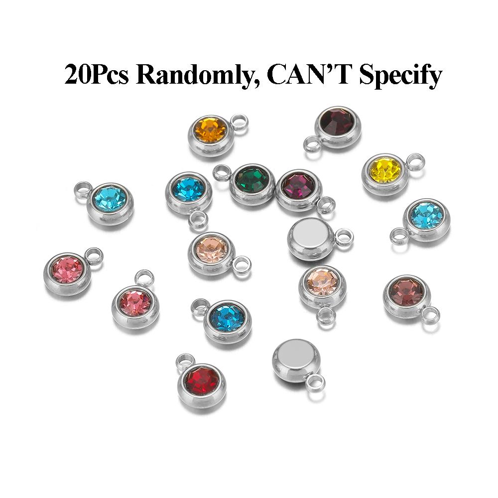 20pcs Stainless Steel 6mm Zircon 12 Months Birthstone Charms Beads for DIY Jewelry Necklace Bracelet Findings Earrings Making