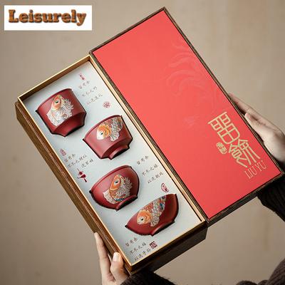 Röd Festlig Nyårsfisk Te-set Komplett Set Handgjort Te-ceremoni Set Tekanna Och Te-kopp Set Tekanna Tillbehör Prydnader