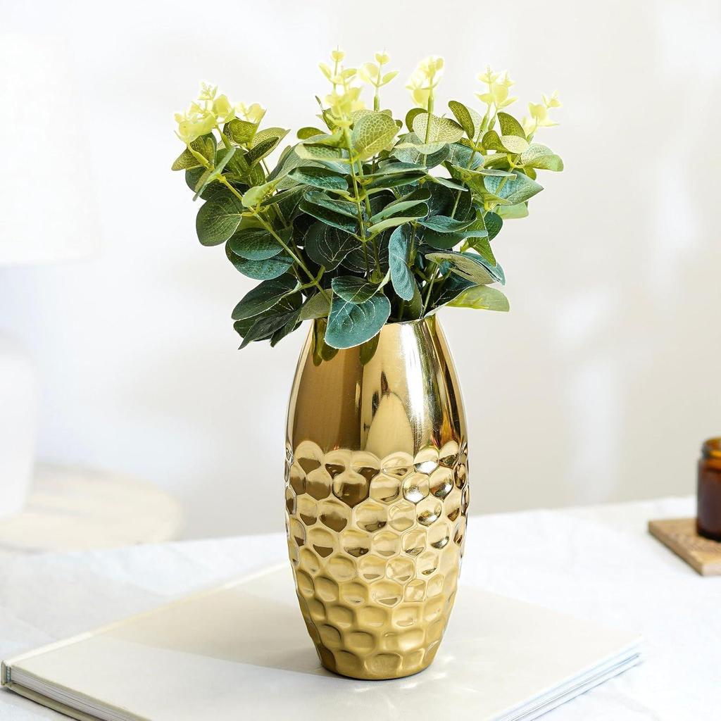 Metal Hammered Vase for Home Decor, Golden