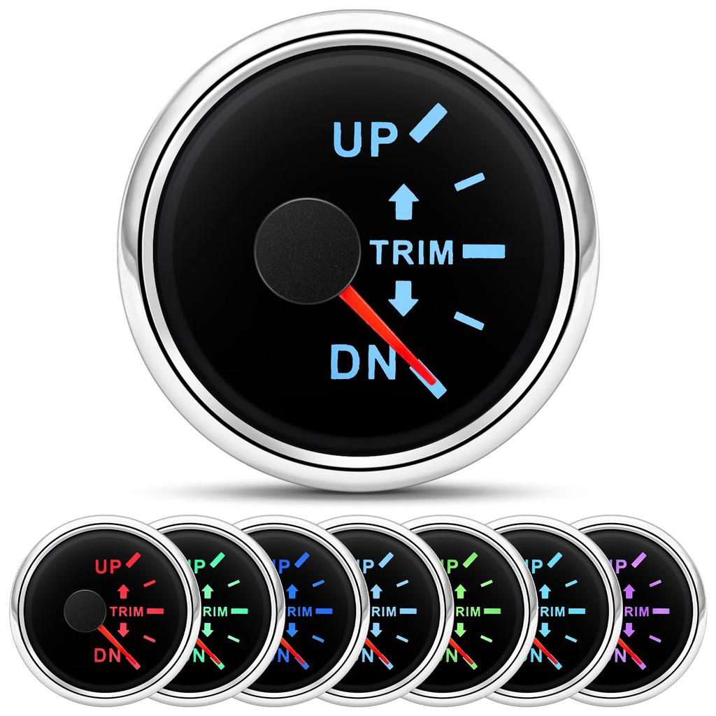 HD 52mm Boat Marine Trim Meter UP-DN Trim Tilt Indicator Meter 2 Inch Trim Gauge 7 Colors Backlight for Inboard Outboard Engine