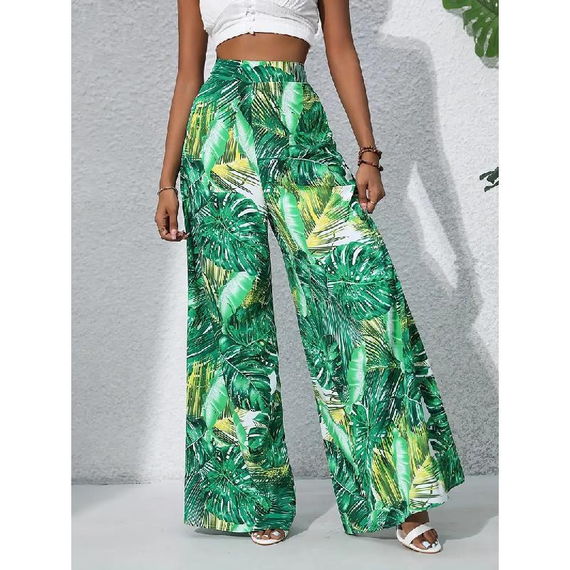 2026 Summer New Printed Wide-Leg Pants, Fashionable and Elegant Vacation Style, Elastic Waist Wide-Leg Long Pants for Women