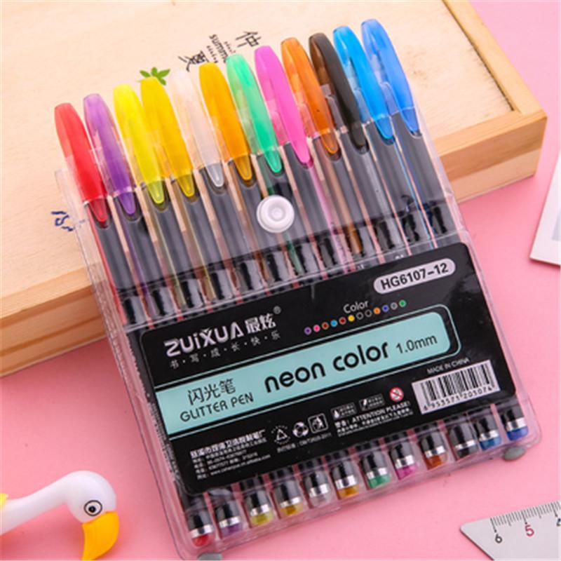 Sparkly Glitter Gel Highlighter Pen Set for Students: 12/48/60 Colors