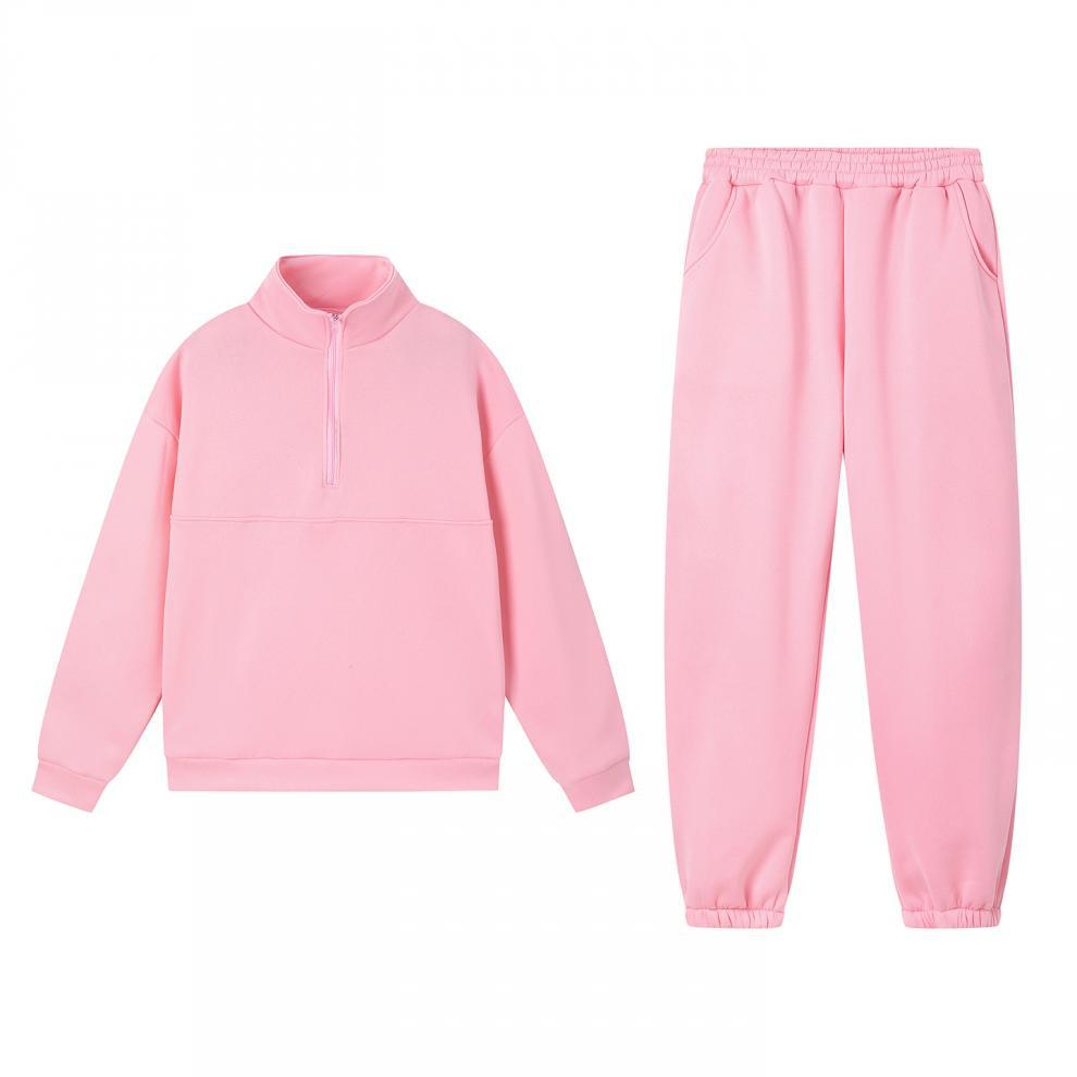 2025 European Autumn/Winter Fashion Zipper Lapel Solid Color Casual Two-Piece Set