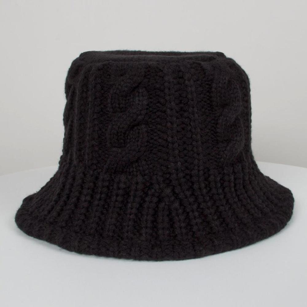 European and American winter women's twist knitted pot hat warm wide brim bucket hat soft foldable wool hat