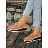 Women's Wedge Slip-On Loafers With Chain Detail, Comfortable Work Shoes, Available In Large Sizes.
