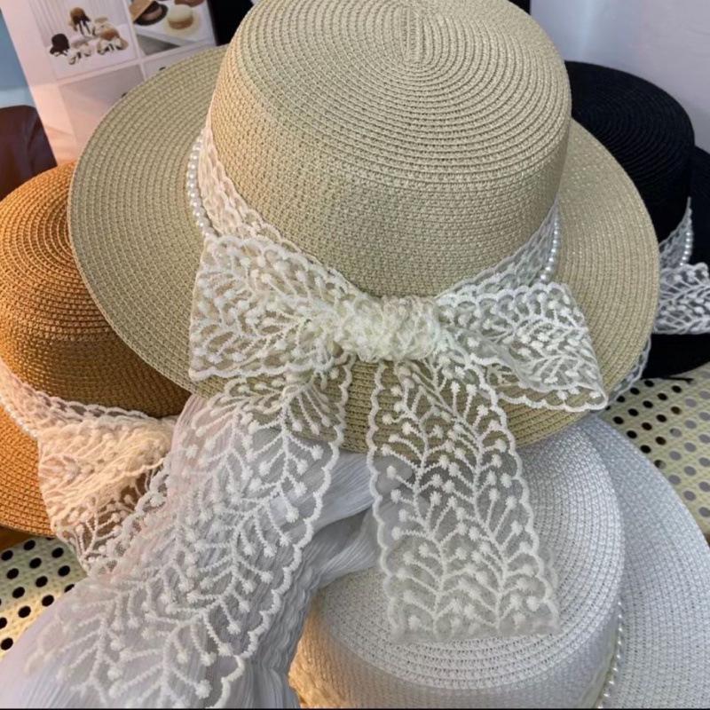 Hat Lace French Flat Top Summer Braided Top Hat Travel Sun Protection Seaside Sun Hat Beach Hat Explosion
