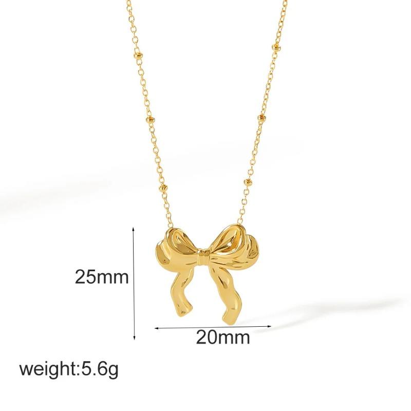 L316 Stainless Steel Beads Chain Hollow Bowknot Pendant Necklace for Women Niche Simple Jewery Accessory