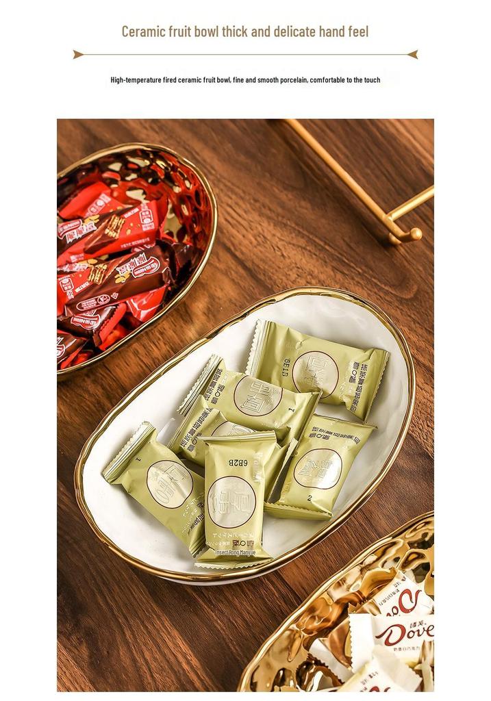 Elegant Multi-Layer Ceramic Fruit Bowl with Electroplating - High-Value Dried Fruit Storage Rack