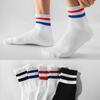 Men's Mid-Calf Striped Academy Style Cotton Socks for Autumn/Winter Sports