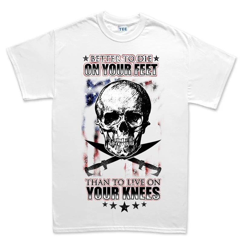 Skull Cotton TShirt Patriotic Biker Grunge Unisex Fitness Muscle White Color M