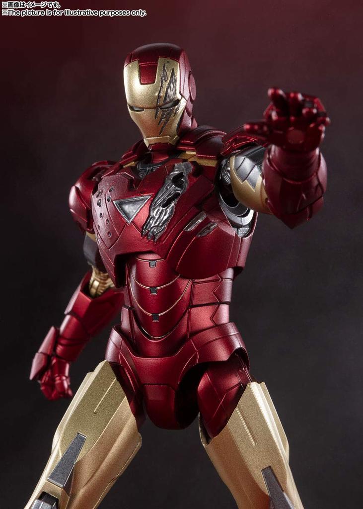 TAMASHII NATIONS Avengers Iron Man Mark VI EDITION Approximately 150mm PVC ABS Painted Movable Figure S.H.Figuarts - "BATTLE DAMAGE" - & & Die-cast