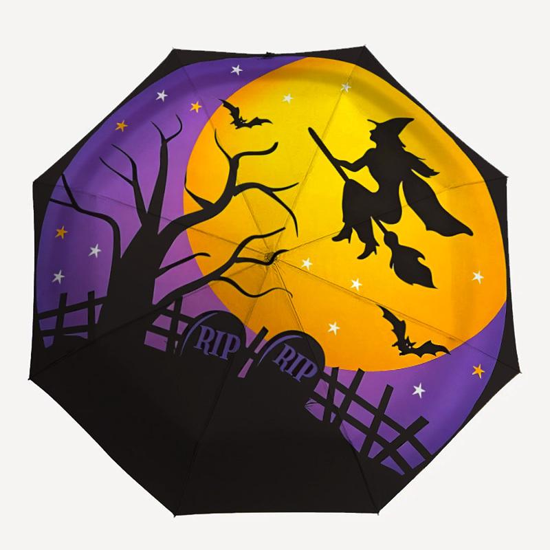 

1pc Halloween Witch Automatic Open/Close Umbrella, Windproof, Folding Compact Umbrella with Lightweight Design for Women/Men171