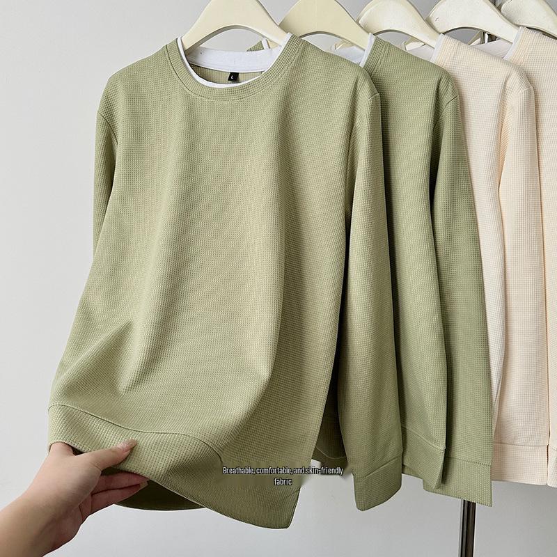 Women's Waffle Knit Hoodie 2023: Korean Style, Trendy Fake Two-Piece, Loose Slimming Fit for Autumn/Winter