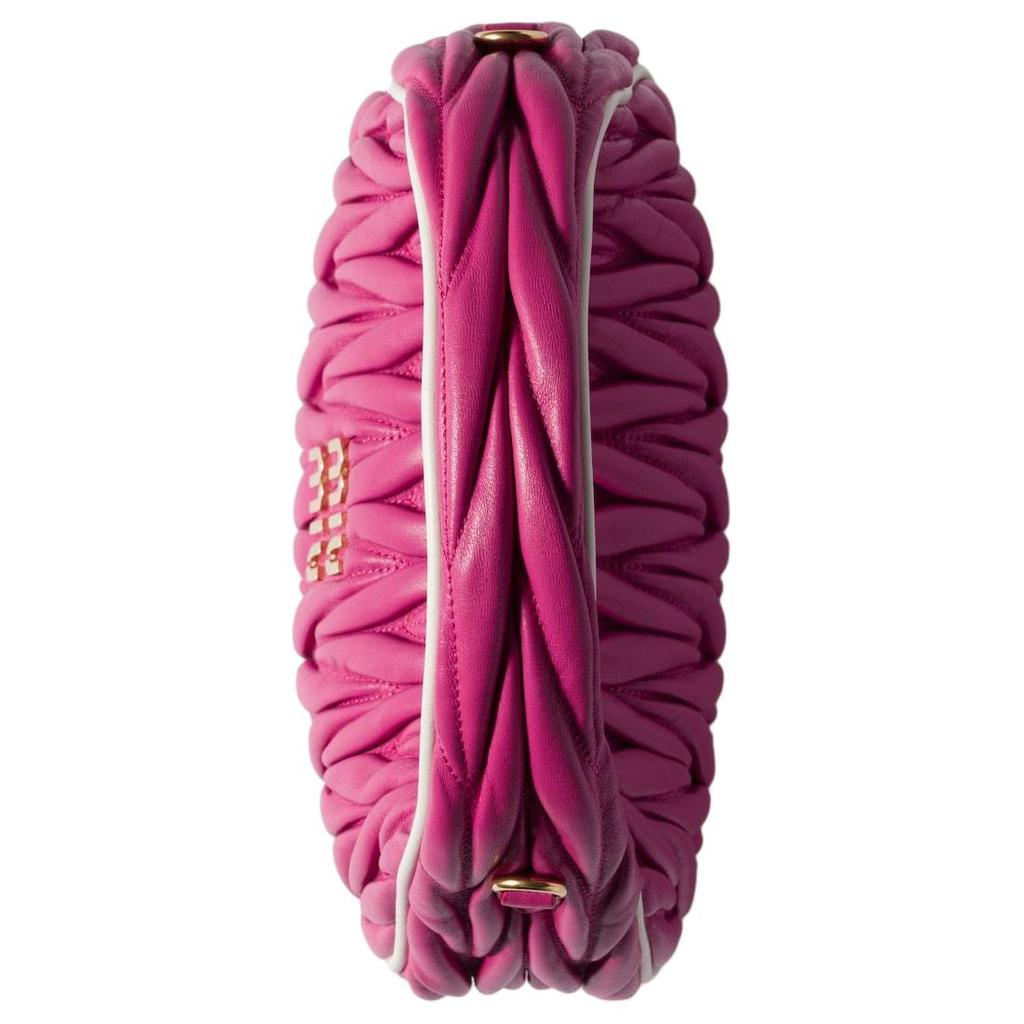 MIU MIU Wander Series Logo Falten-Design Nappaleder Schulter-Crossbody-Tote-Tasche Damenhandtaschen Kirschrot Weiß 5BC125_2IBS_F0F6W_V_OOF