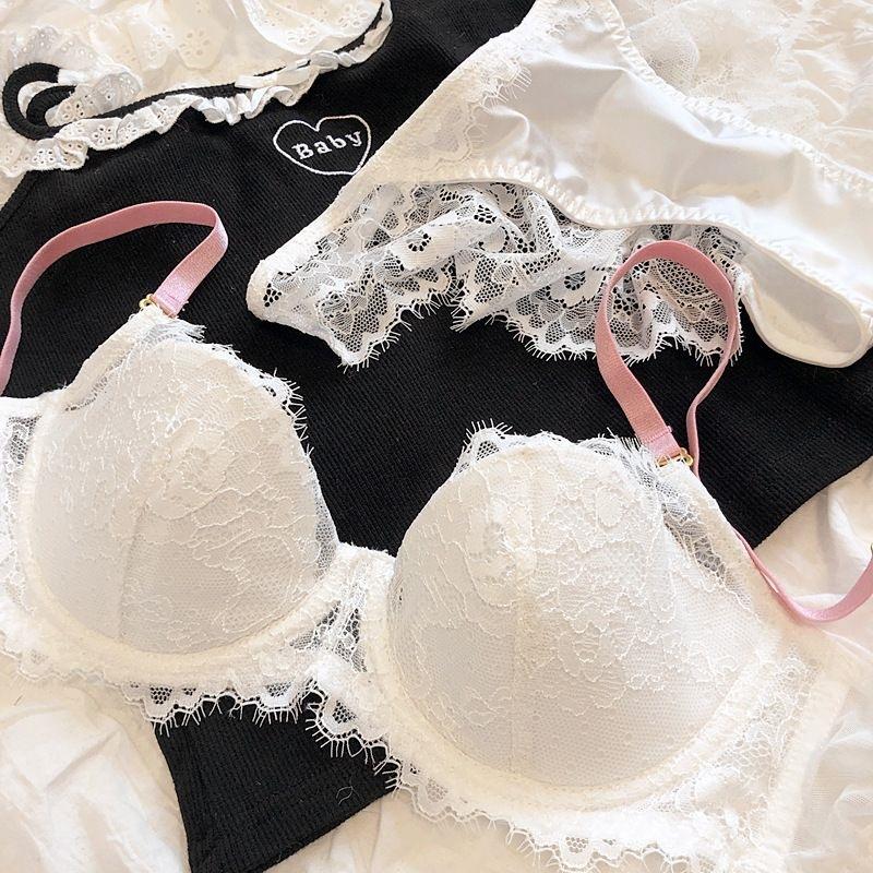French Underwear Women's Thin Big Breasts Show Small Breasts, Lace Contrasting Color, Steel Rings Gather, Anti-sagging Bra, Rose Red Bra