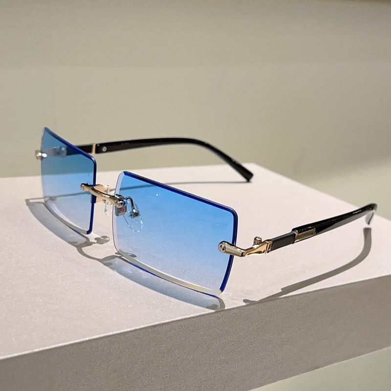Y2K Rimless Luxury Square Sunglasses Women Men Vintage Punk Colorful Diamond Cutting UV400 Sun Glasses