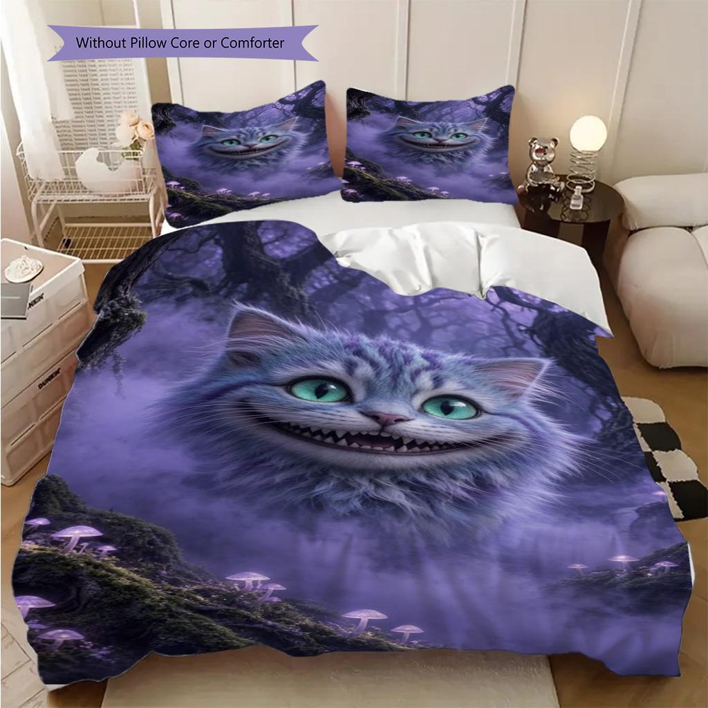 Cheshire Cat Night Bedding 1 Duvet Cover 2 Pillowcase Without Core Soft And Comfortable Bedding Set Christmas Birthday Gift