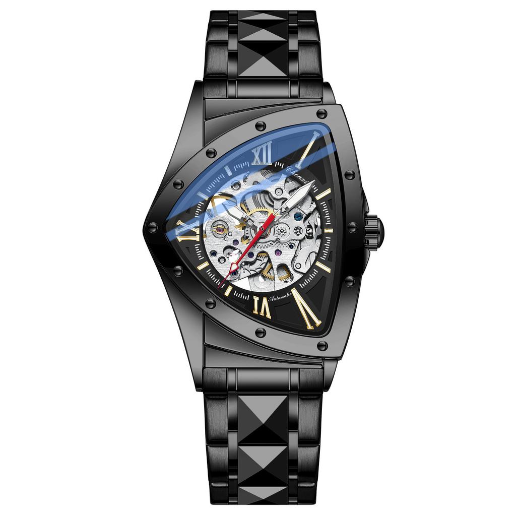 Automatic Man Watch Luxury Stainless Steel Triangle Dial Mechanical Wristwatches Skeleton Waterproof Luminous Watch