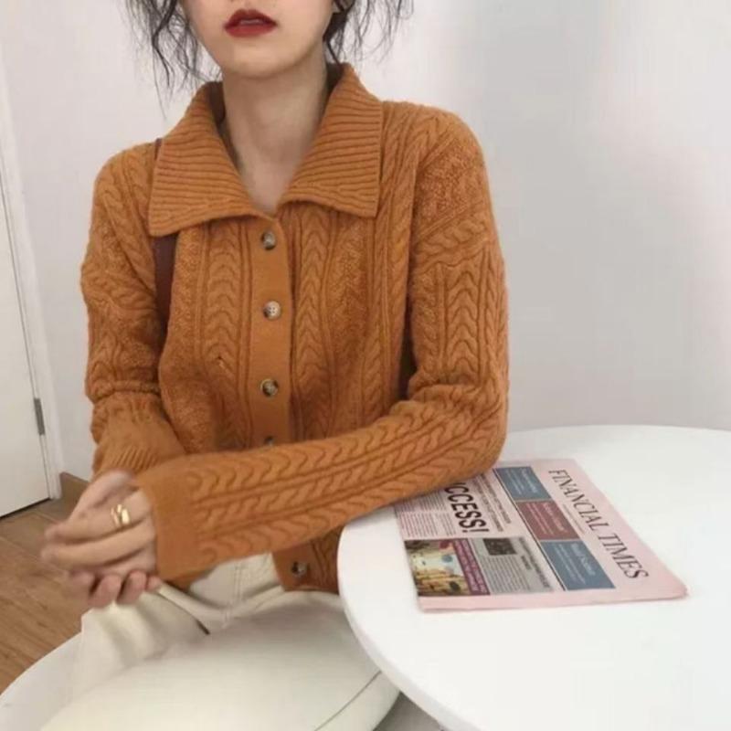 

Ретро стиль Гонконга свободный свитер короткий женский в модном нежном стиле вязаный кардиган дизайн ниша смысл one size оранжевый