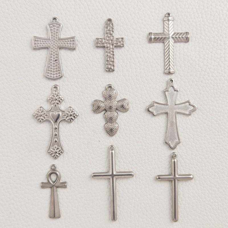 Retro European Style Stainless Steel Cross Pendant for DIY Jewelry Making