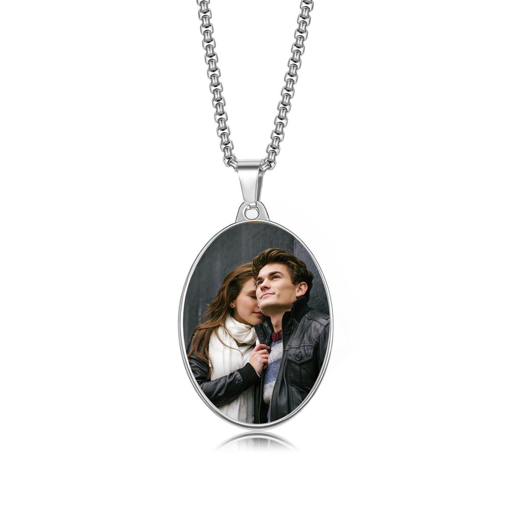 European Hip Hop Personalized Round Photo Men's Necklace