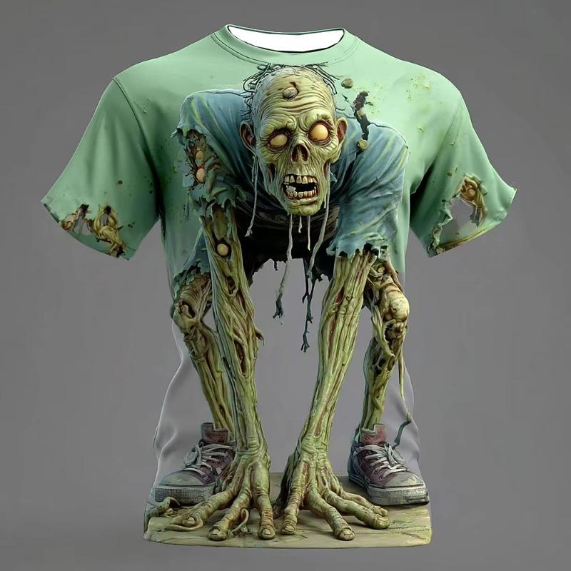 2026 Neues Horror-Zombie 3D Halloween Visuelle Illusion Herren T-Shirt Outdoor Street Rollenspiel Herren Freizeit Kurzarmhemd Moto M black