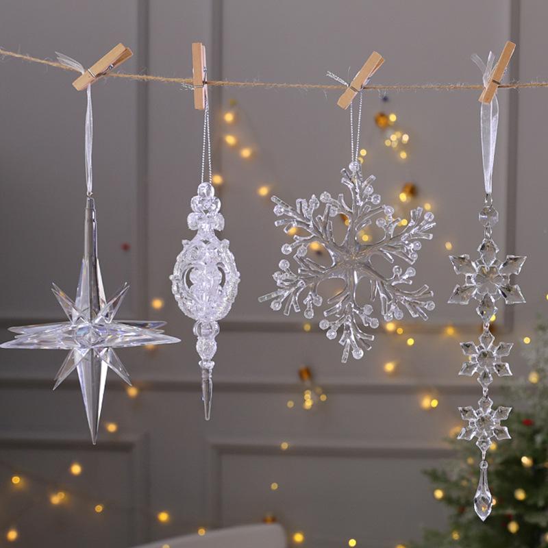 Snowflake Icicle Drop Ornaments Crystal Christmas Tree Transparent Decoration Pendant Christmas Home Decoration Navidad 2023