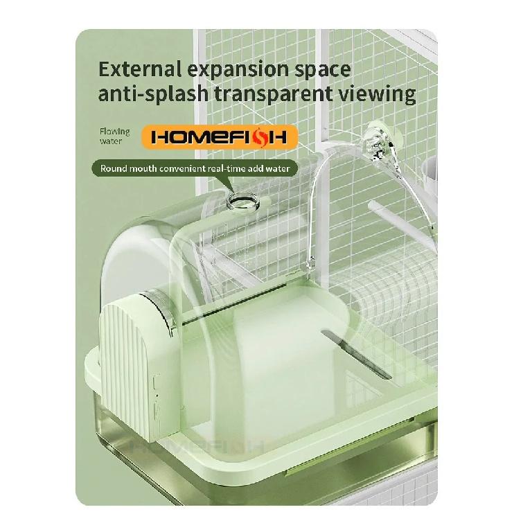 Bain d'oiseaux suspendu transparent circulation d'eau automatique bain douche pour oiseaux facile à nettoyer design peu encombrant accessoire de cage à oiseaux
